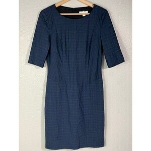 Hugo Boss Blue Plaid Midi Sheath Formal Business Dunal Dress Womens Sz 4 EUC N89
